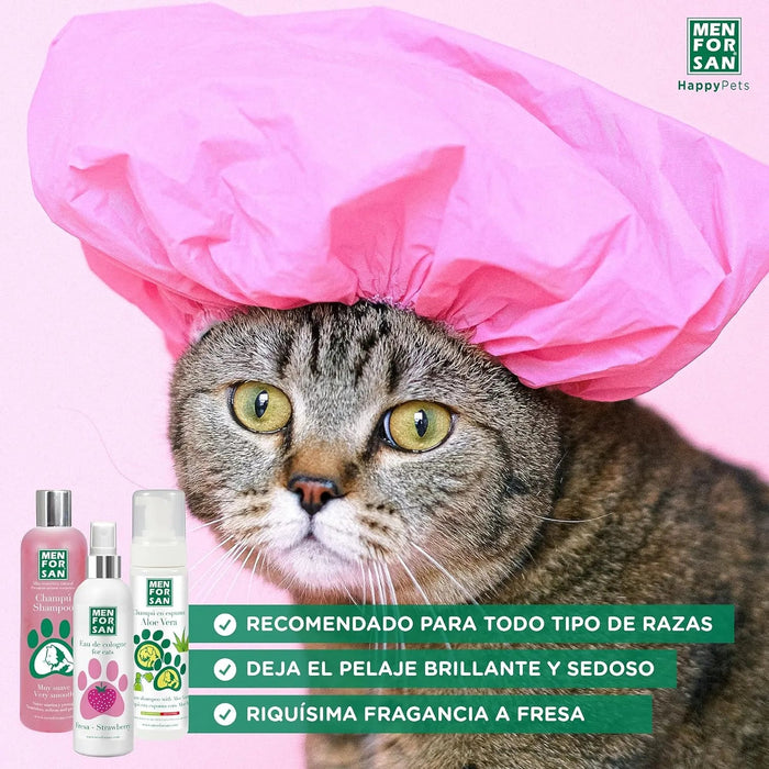 MENFORSAN Pack higiene e beleza para gatos menforsan, champô muito macio gatos 300 ml, colónia morango para gatos de 125 ml, champô em espuma para cães e gatos 200 ml, rico aroma a morangos - PetDoctors - Loja Online