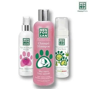 MENFORSAN Pack higiene e beleza para gatos menforsan, champô muito macio gatos 300 ml, colónia morango para gatos de 125 ml, champô em espuma para cães e gatos 200 ml, rico aroma a morangos - PetDoctors - Loja Online