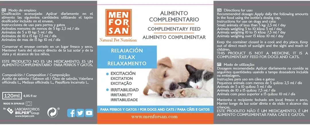 MENFORSAN RELAX Alimento complementar líquido para cães e gatos (120 ml) - PetDoctors - Loja Online