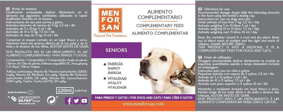 MENFORSAN SENIOR Suplemento nutricional líquido para cães e gatos sênior | Melhora o desempenho físico, traz vitalidade | Aumenta o apetite | 120 ml - PetDoctors - Loja Online