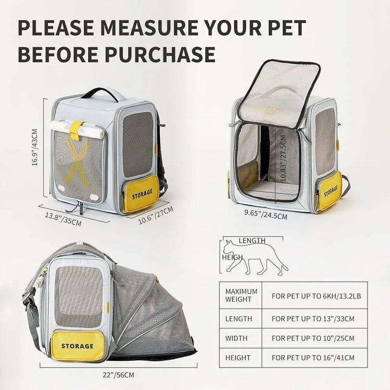 Mochila Transportadora Breezy Zone para gatos e cães pequenos, Expansível e Dobrável - Mochila de viagem - PetDoctors - Loja Online