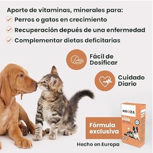 MOOIZA Vita - 21 multivitaminas e minerais para cães e gatos, aminoácidos, complexo vitamina B com vitamina A, C, D3 - zinco - iodo - cálcio - apoio imunitário - ossos - PetDoctors - Loja Online