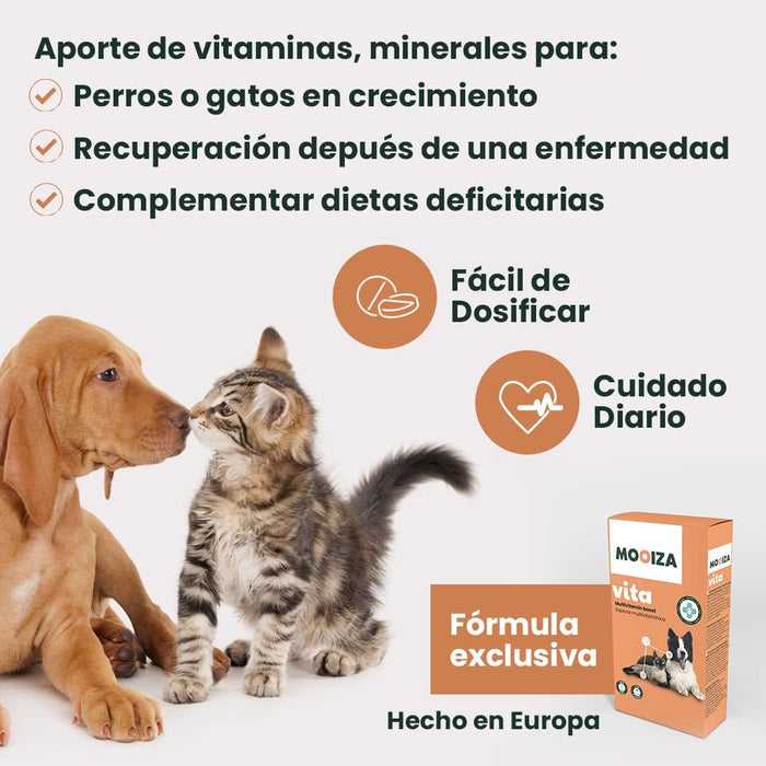 MOOIZA Vita - 21 multivitaminas e minerais para cães e gatos, aminoácidos, complexo vitamina B com vitamina A, C, D3 - zinco - iodo - cálcio - apoio imunitário - ossos - PetDoctors - Loja Online