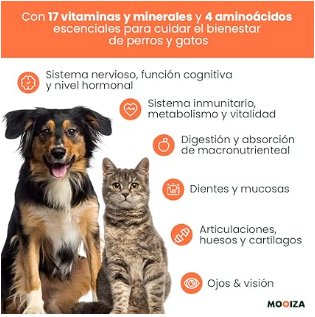 MOOIZA Vita - 21 multivitaminas e minerais para cães e gatos, aminoácidos, complexo vitamina B com vitamina A, C, D3 - zinco - iodo - cálcio - apoio imunitário - ossos - PetDoctors - Loja Online