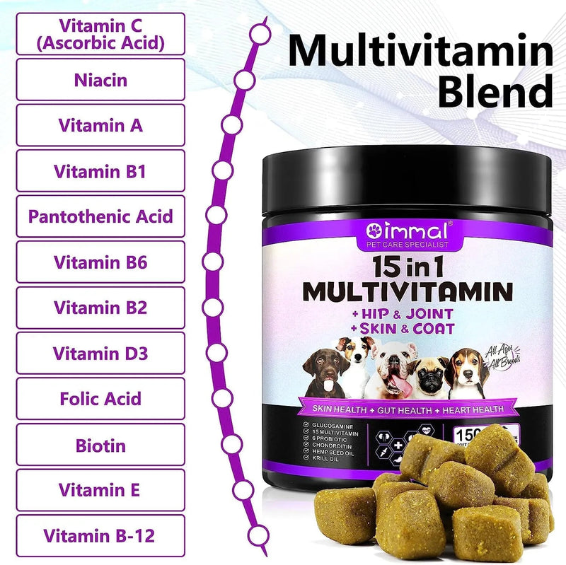Multivitaminas Suplemento para Cães, 15 minerais e vitaminas para todos os cães 150 comprimidos, sabor de pato - PetDoctors - Loja Online