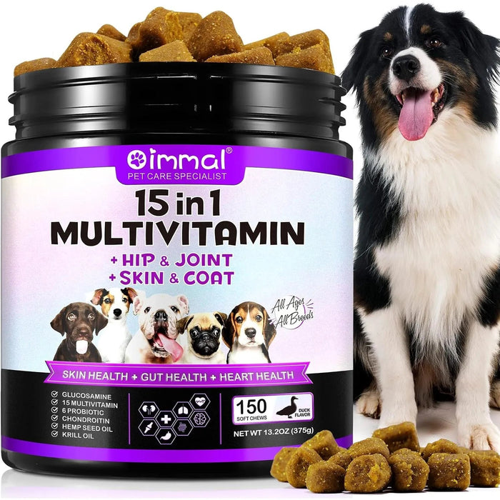 Multivitaminas Suplemento para Cães, 15 minerais e vitaminas para todos os cães 150 comprimidos, sabor de pato - PetDoctors - Loja Online