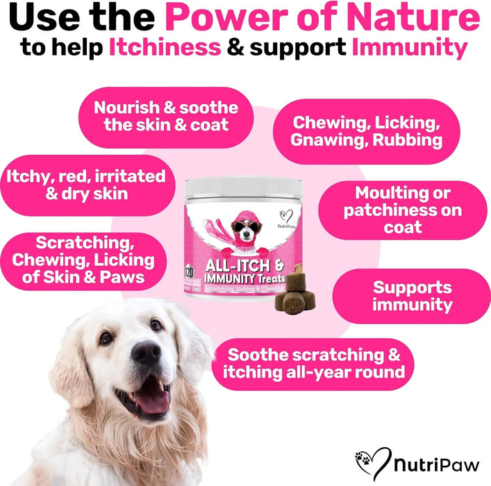 NutriPaw Tratamentos imunitários para cães, acalmar a comichão das patas, olhos, orelhas, pele, pára de morder, lamber, arranhões, perfeito para cães pequenos, médios e grandes - PetDoctors - Loja Online