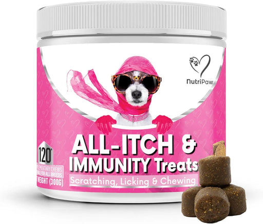 NutriPaw Tratamentos imunitários para cães, acalmar a comichão das patas, olhos, orelhas, pele, pára de morder, lamber, arranhões, perfeito para cães pequenos, médios e grandes - PetDoctors - Loja Online