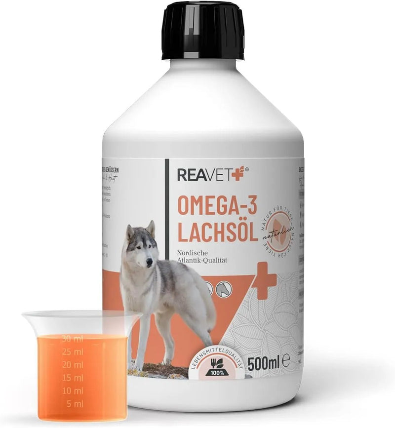 Óleo para ração ReaVET para cães, 4 variedades x 500 ml, óleo BARF para cães, óleo BARF de alta qualidade para cães, natural e apropriado para todas as raças - PetDoctors - Loja Online
