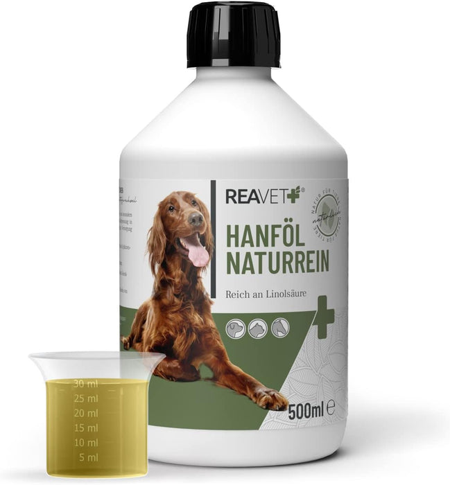 Óleo para ração ReaVET para cães, 4 variedades x 500 ml, óleo BARF para cães, óleo BARF de alta qualidade para cães, natural e apropriado para todas as raças - PetDoctors - Loja Online
