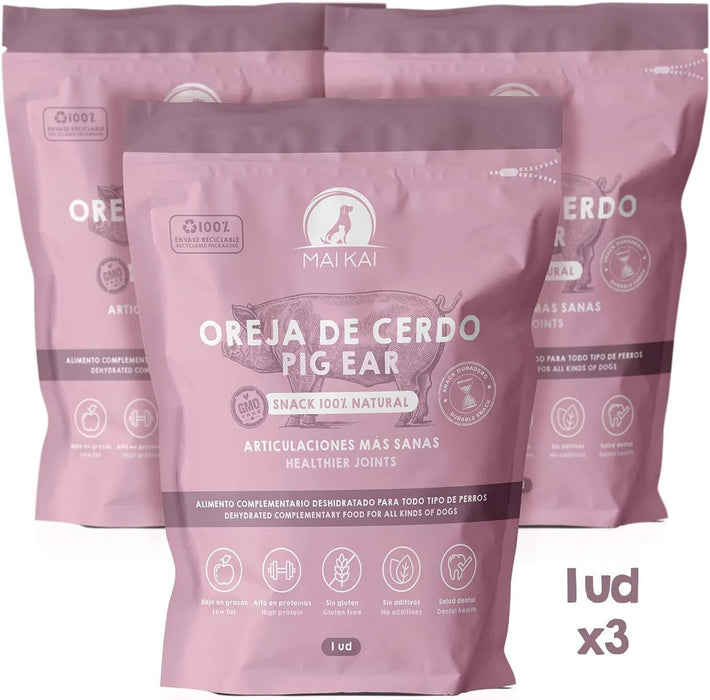Orelhas de porco para cães - Snacks 100 % naturais - alternativa aos ossos para cães - orelha de porco completa desidratada - PetDoctors - Loja Online