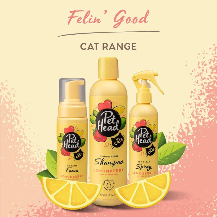 PET HEAD Felin Good Spray de higiene para gatos 300 ml, aroma de fruto. Shampoo que não requer lavagem e secagem rápida. Hipoalergénico com ingredientes naturais. Fórmula suave para gatos e gatinhos - PetDoctors - Loja Online