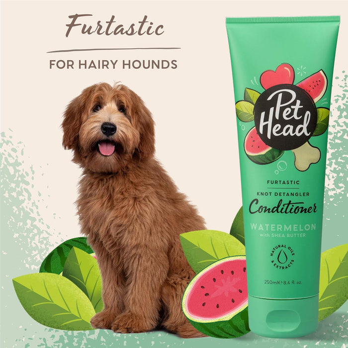 PET HEAD Furtastic Condicionador para cães de pelo longo e encaracolado, 250 ml, aroma de melancia. Hidrata e desembaraça o pêlo. Hipoalergénico com ingredientes naturais. Adequado para cachorros - PetDoctors - Loja Online