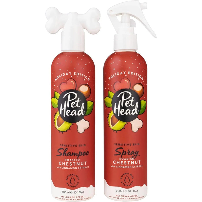 PET HEAD Holiday Edition Shampoo e spray de higiene para cães, cada 300 ml - castanhas com aroma a canela. Hipoalergénico com ingredientes naturais e veganos. Fórmula suave para cachorros - PetDoctors - Loja Online