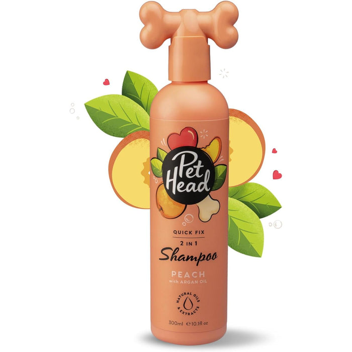 PET HEAD Quick Fix champô e condicionador para cães 300 ml, aroma de pêssego. Nutre e suaviza o pêlo. Hipoalergénico com ingredientes naturais e veganos. Fórmula suave para cães e cachorros - PetDoctors - Loja Online