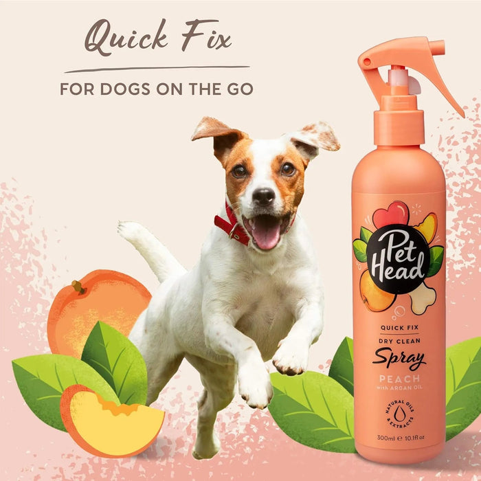 PET HEAD Quick Fix Spray de higiene para cães 300 ml - aroma de pêssego. Nutre e suaviza o pêlo. Champô seco hipoalergénico com ingredientes naturais. Fórmula suave para cães e cachorros - PetDoctors - Loja Online