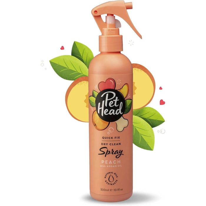 PET HEAD Quick Fix Spray de higiene para cães 300 ml - aroma de pêssego. Nutre e suaviza o pêlo. Champô seco hipoalergénico com ingredientes naturais. Fórmula suave para cães e cachorros - PetDoctors - Loja Online
