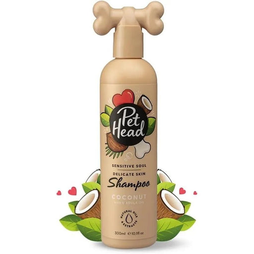 PET HEAD Sensitive Soul champô para cães com pele sensível 300 ml, aroma de côco. Shampoo para cães hipoalergénico e hidratante, ingredientes naturais e vegano. Adequado para cachorros e cães - PetDoctors - Loja Online