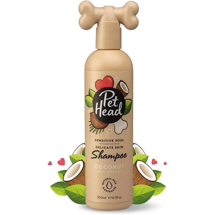 PET HEAD Sensitive Soul champô para cães com pele sensível 300 ml, aroma de côco. Shampoo para cães hipoalergénico e hidratante, ingredientes naturais e vegano. Adequado para cachorros e cães - PetDoctors - Loja Online