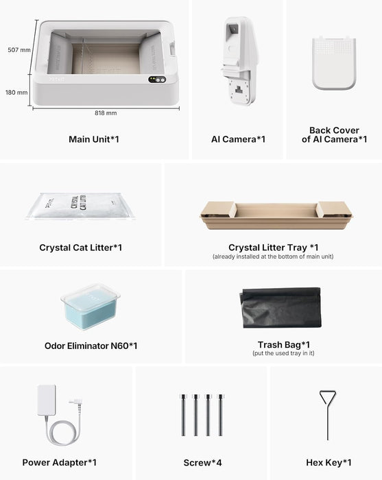 PETKIT PUROBOT Crystal Duo WC para gatos auto - limpável, câmara AI, auto - limpeza de areia para gatos, limpeza bidirecional, bandeja substituível, eliminação de odores - PetDoctors - Loja Online