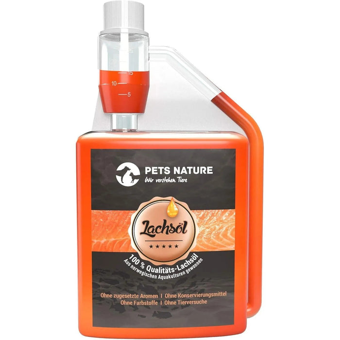 Pets Nature Óleo de salmão para cães e gatos - 250 ml de óleo de peixe Puro PREMIUM com ómega 3 e 6 para o seu cão ou gato - PetDoctors - Loja Online