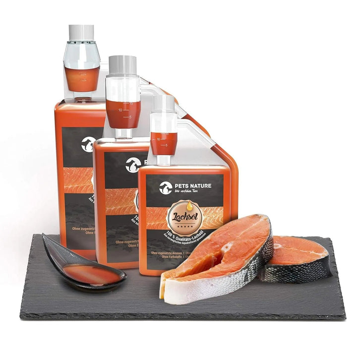 Pets Nature Óleo de salmão para cães e gatos - 250 ml de óleo de peixe Puro PREMIUM com ómega 3 e 6 para o seu cão ou gato - PetDoctors - Loja Online