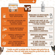 PETSUPLUS Pele e Pelo - Suplemento Alimentar com Óleo de Salmão para Cães e Ômega 3 para Cães - Comichão, Pele Seca, Irritação, Queda de Pelo e Irritabilidade - PetDoctors - Loja Online