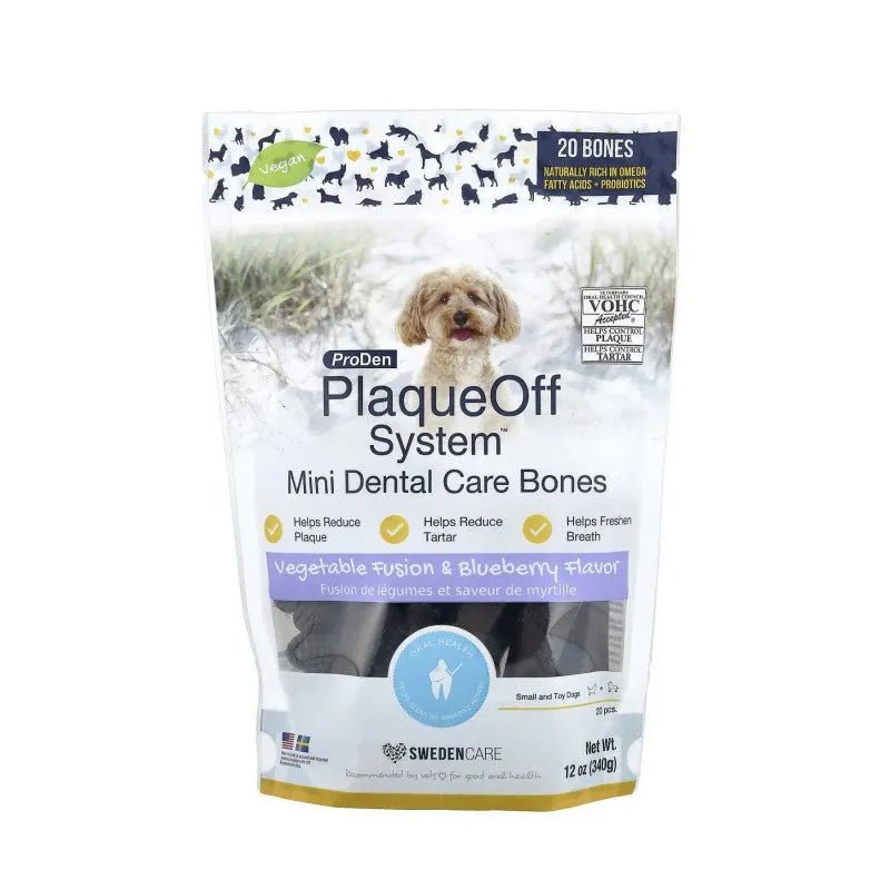 Plaque - off Mini bones Mirtilo 320g - Biscoitos dentários para cão pequeno baixos em calorias - PetDoctors - Loja Online