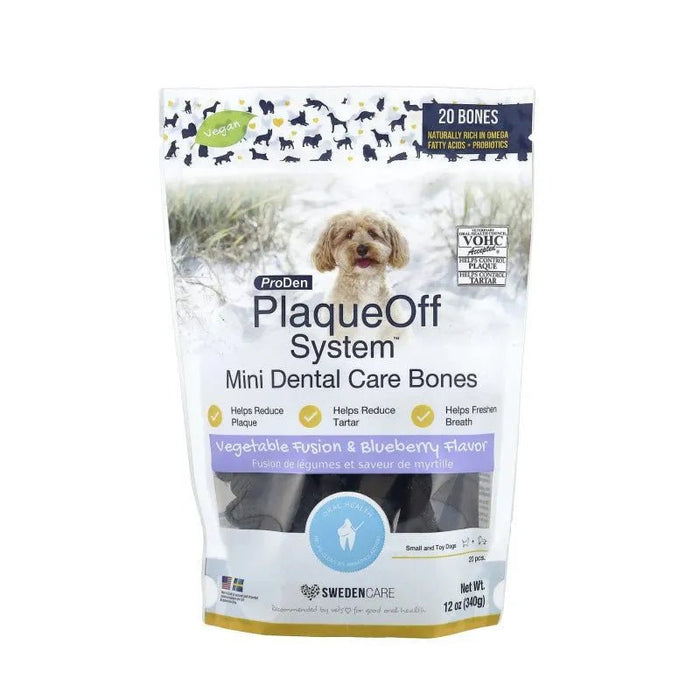 Plaque - off Mini bones Mirtilo 320g - Biscoitos dentários para cão pequeno baixos em calorias - PetDoctors - Loja Online