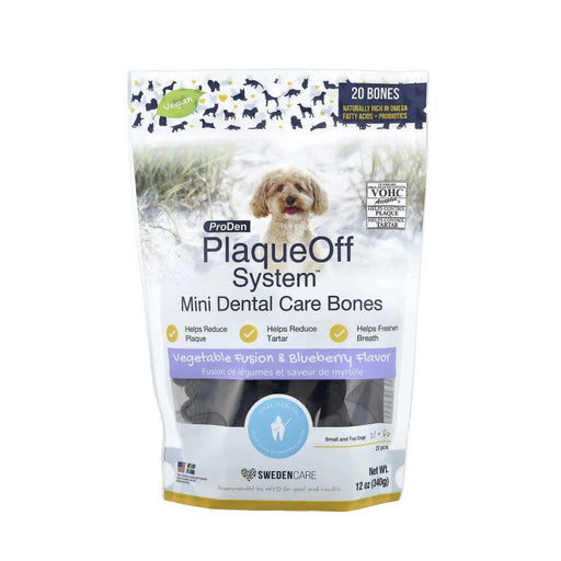 Plaque - off Mini bones Mirtilo 320g - Biscoitos dentários para cão pequeno baixos em calorias - PetDoctors - Loja Online
