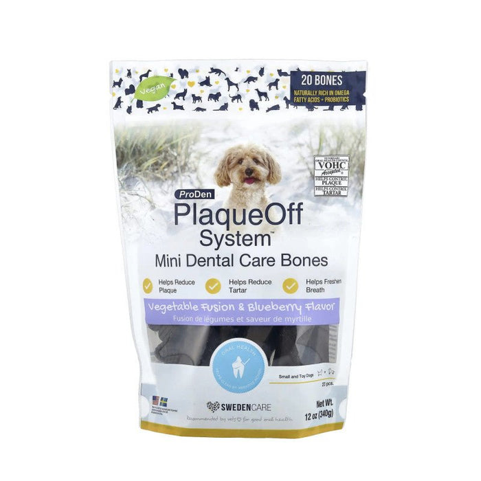 Plaque - off Mini bones Mirtilo 320g - Biscoitos dentários para cão pequeno baixos em calorias - PetDoctors - Loja Online