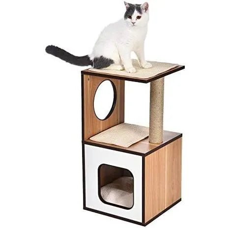 Poste/torre "árvore" de madeira com um ou dois postes arranhadores e toca para gatos, 61x38,1x73,7 cm - PetDoctors - Loja Online