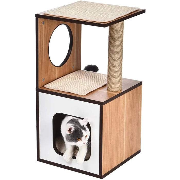 Poste/torre "árvore" de madeira com um ou dois postes arranhadores e toca para gatos, 61x38,1x73,7 cm - PetDoctors - Loja Online