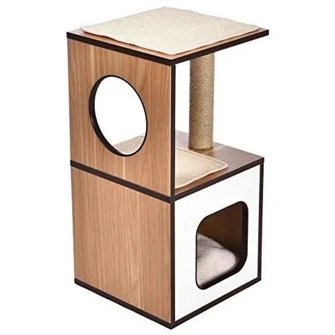Poste/torre "árvore" de madeira com um ou dois postes arranhadores e toca para gatos, 61x38,1x73,7 cm - PetDoctors - Loja Online