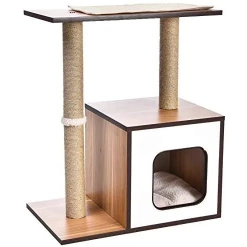 Poste/torre "árvore" de madeira com um ou dois postes arranhadores e toca para gatos, 61x38,1x73,7 cm - PetDoctors - Loja Online