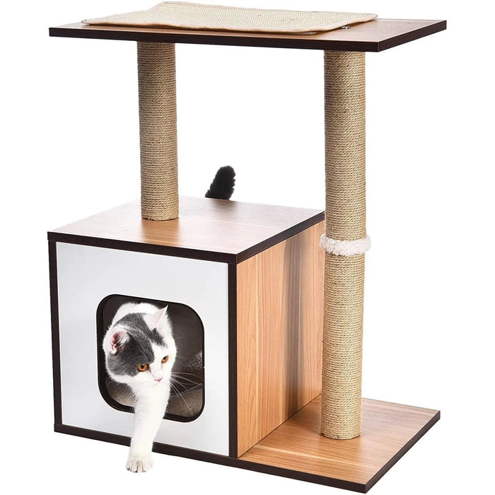 Poste/torre "árvore" de madeira com um ou dois postes arranhadores e toca para gatos, 61x38,1x73,7 cm - PetDoctors - Loja Online
