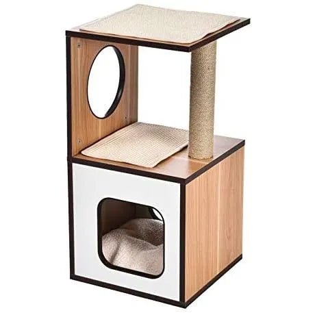 Poste/torre "árvore" de madeira com um ou dois postes arranhadores e toca para gatos, 61x38,1x73,7 cm - PetDoctors - Loja Online