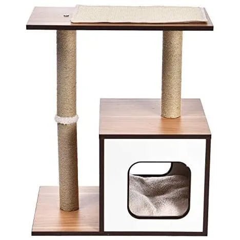 Poste/torre "árvore" de madeira com um ou dois postes arranhadores e toca para gatos, 61x38,1x73,7 cm - PetDoctors - Loja Online