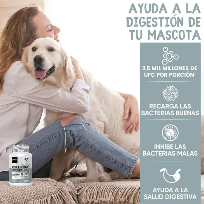 Probióticos, prebióticos e enzimas digestivas para cães 120 comprimidos sabor a frango, - ajuda a digestão e o sistema imunitário - PetDoctors - Loja Online