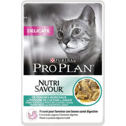 Purina Pro Plan Comida húmida para gato adulto com digestão sensível pacote sortido, 4 embalagens de 10 saquetas de 85 g = 40 Saquetas = 3,4 Quilos - PetDoctors - Loja Online
