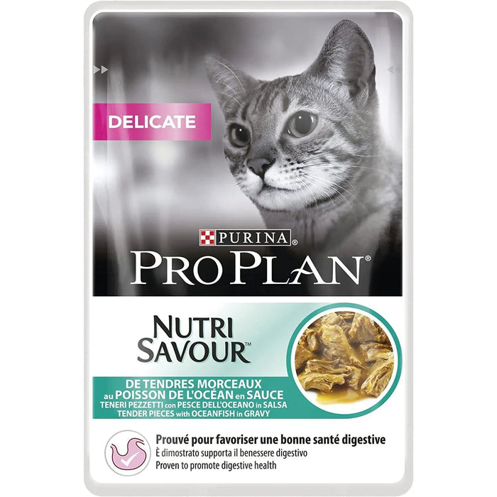 Purina Pro Plan Comida húmida para gato adulto com digestão sensível pacote sortido, 4 embalagens de 10 saquetas de 85 g = 40 Saquetas = 3,4 Quilos - PetDoctors - Loja Online