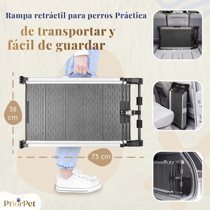Rampa para Cães para Acesso a Carros - Rampa telescópica Extensivel para Cães Grandes - Estável, Antideslizante, 90 kg de Capacidade - Clip de fixação - PetDoctors - Loja Online