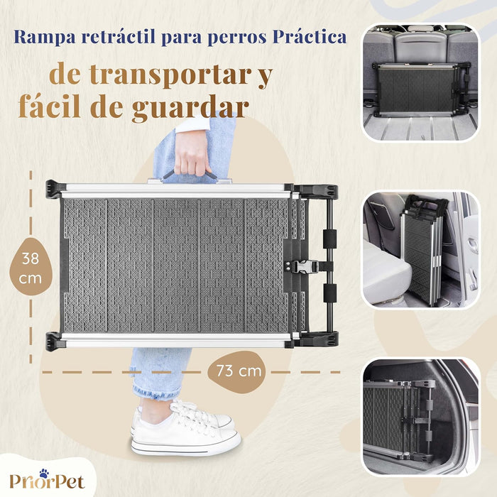 Rampa para Cães para Acesso a Carros - Rampa telescópica Extensivel para Cães Grandes - Estável, Antideslizante, 90 kg de Capacidade - Clip de fixação - PetDoctors - Loja Online