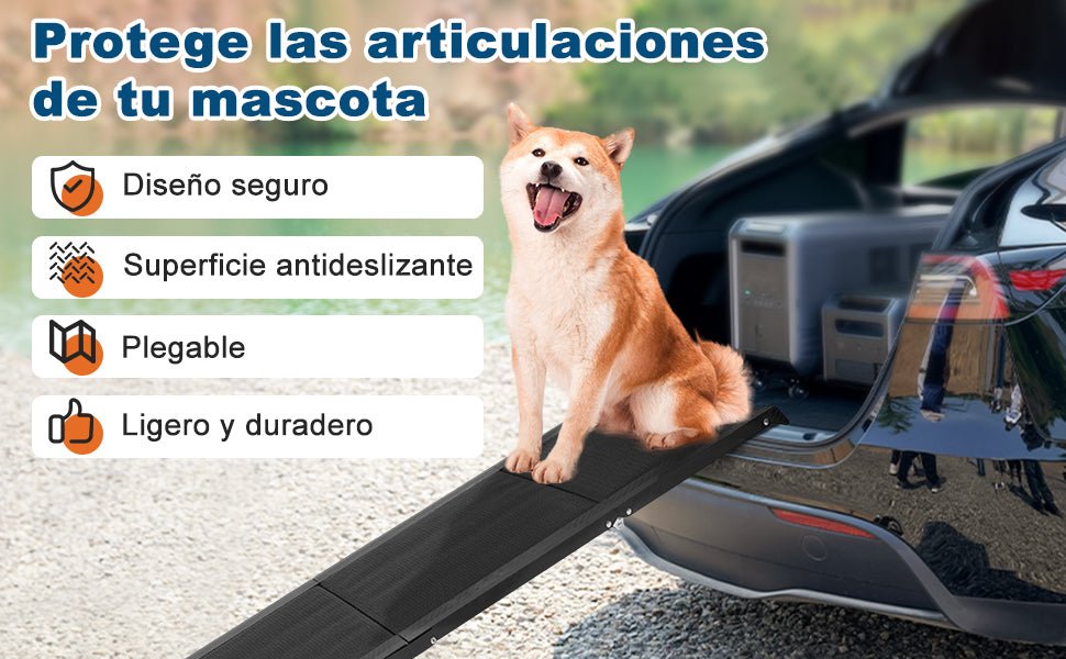 Rampa para Cães, para carros, 1,60 m de comprimento, Dobrável, em Alumínio Antideslizante, Capacidade de Carga de 90 Kgs - PetDoctors - Loja Online