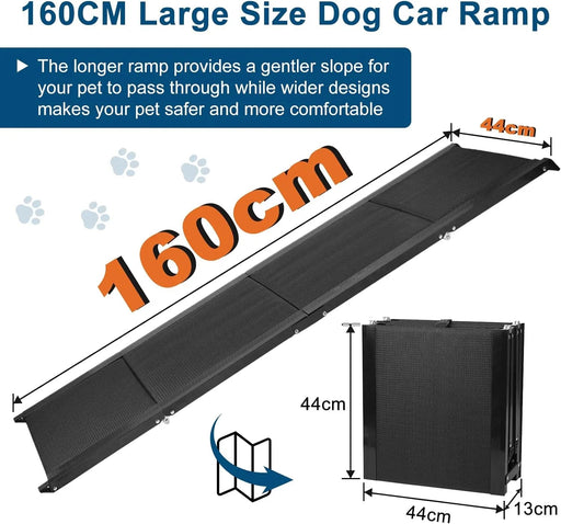 Rampa para Cães, para carros, 1,60 m de comprimento, Dobrável, em Alumínio Antideslizante, Capacidade de Carga de 90 Kgs - PetDoctors - Loja Online