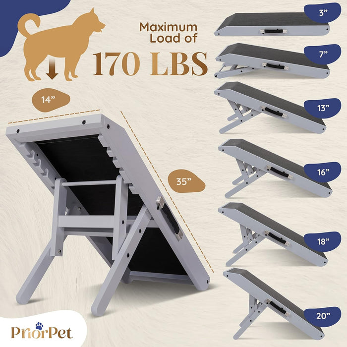 Rampa para cães pequenos ou médios - ajustável entre 18 e 53 cm de altura - para cama e sofá - madeira de bétula - a plataforma conecta - se perfeitamente - superfície antiderrapante - PetDoctors - Loja Online