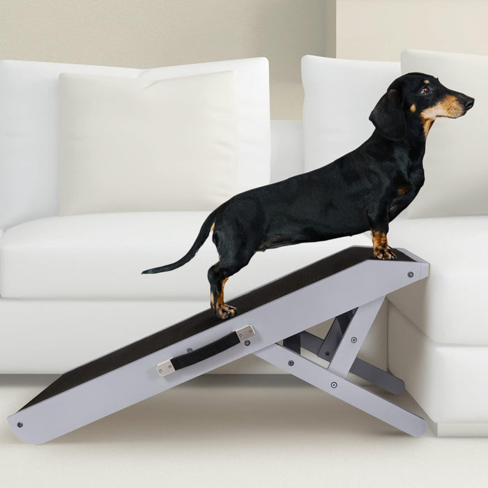 Rampa para cães pequenos ou médios - ajustável entre 18 e 53 cm de altura - para cama e sofá - madeira de bétula - a plataforma conecta - se perfeitamente - superfície antiderrapante - PetDoctors - Loja Online