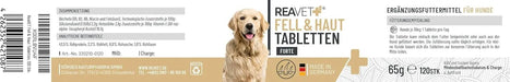 ReaVET Pêlo e Pele para Cães Pack de 120 - para problemas de pele, dermatose e queda de pelo para cães, função de suporte da pele - PetDoctors - Loja Online