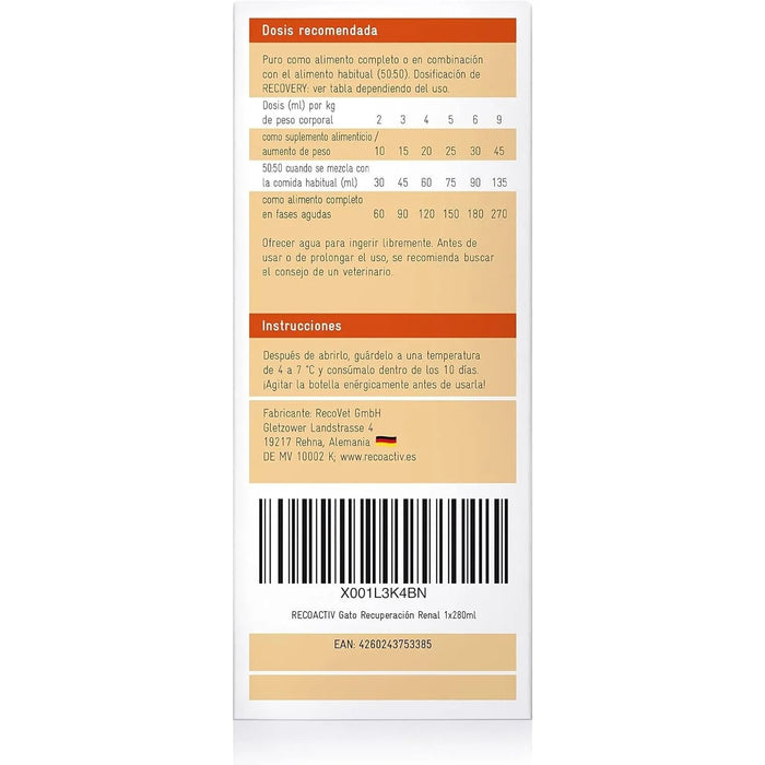 RECOACTIV Recovery renal para gatos, 1 x 280 ml, alimento dietético completo de alto teor calórico para disfunção renal e aumento das necessidades energéticas - PetDoctors - Loja Online
