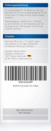 RECOACTIV Tónico Articular Forte para Cães, 3 x 90 ml, Suplemento Alimentar Dietético para Doenças Articulares Degenerativas, com Mexilhão de Lábio Verde, Glucosamina, Sulfato de Condroitina, MSM, Garra do Diabo e Ómega - 3 - PetDoctors - Loja Online